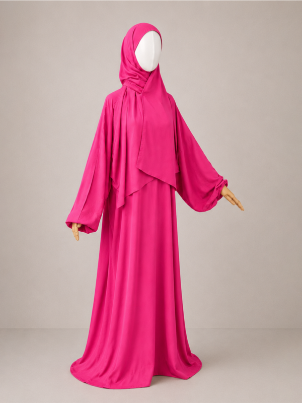 Candy Pink pose 3 without cuffs Candy Pink Prayer Jilbab – Without Cuffs