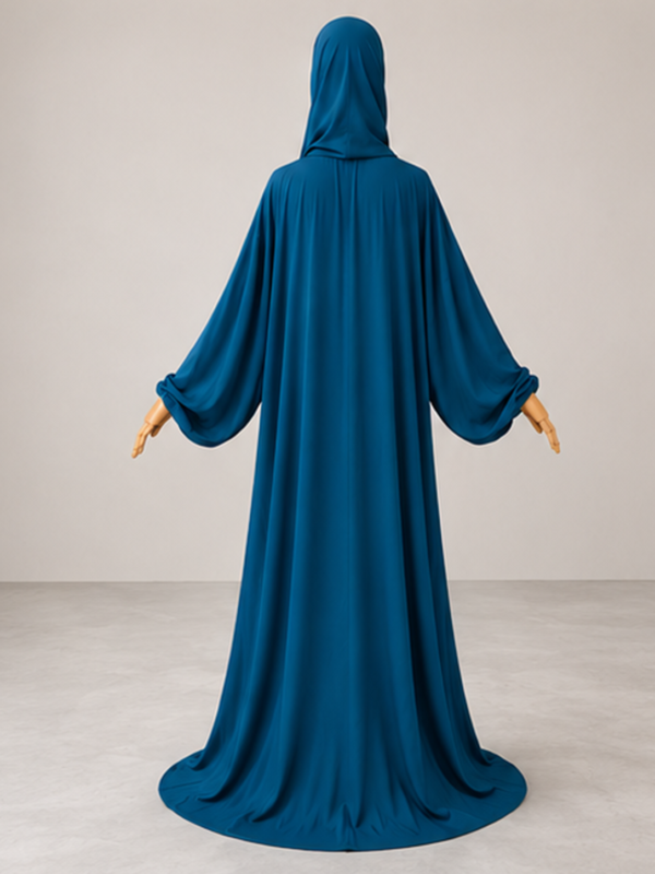 Ferozi pose-2 without cuffs Ferozi Prayer Jilbab – Without Cuffs