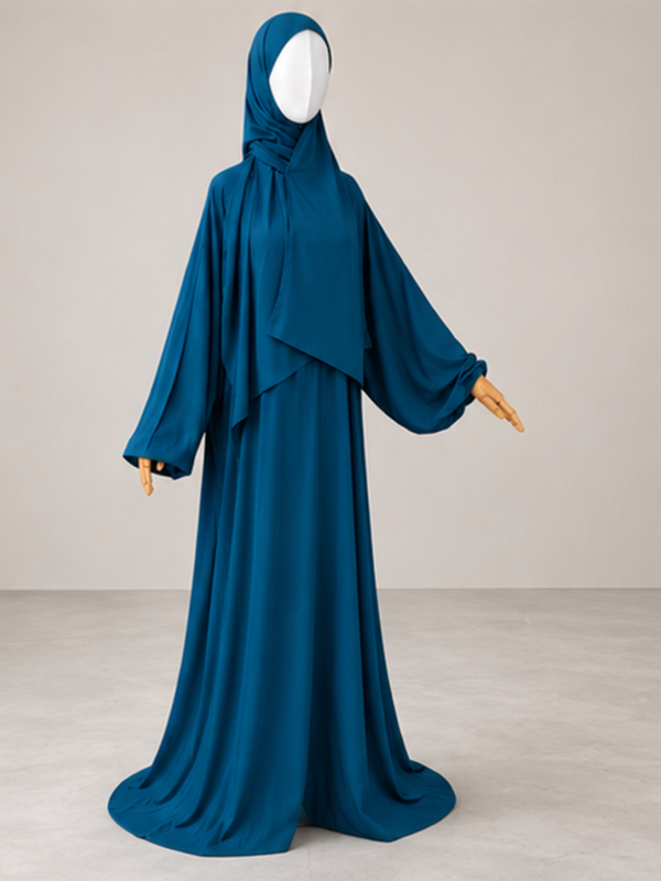 Ferozi pose-3 without cuffs Ferozi Prayer Jilbab – Without Cuffs