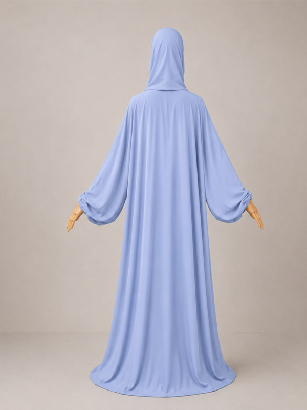 Light Blue pose 2 without cuffs Light Blue Prayer Jilbab – Without Cuffs