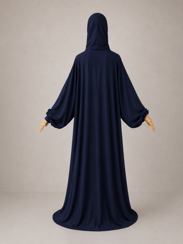 Navy Blue pose 2 without cuffs Navy Prayer Jilbab – Without Cuffs