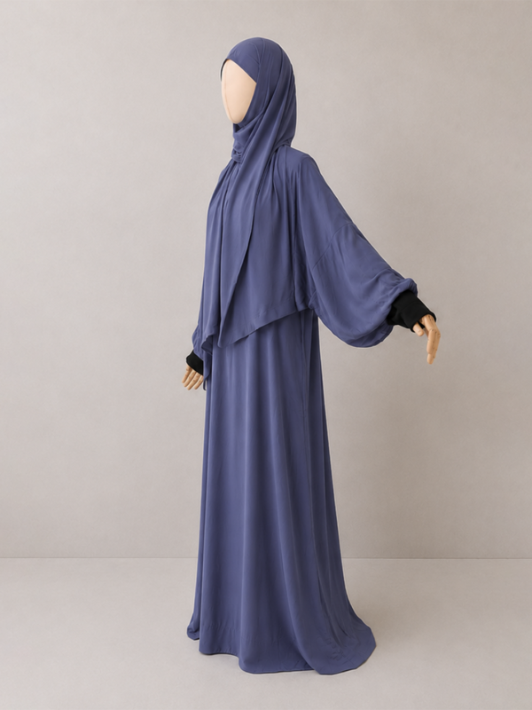 Violet Blue pose 2with cuffs Violet Blue Prayer Jilbab – With Cuffs