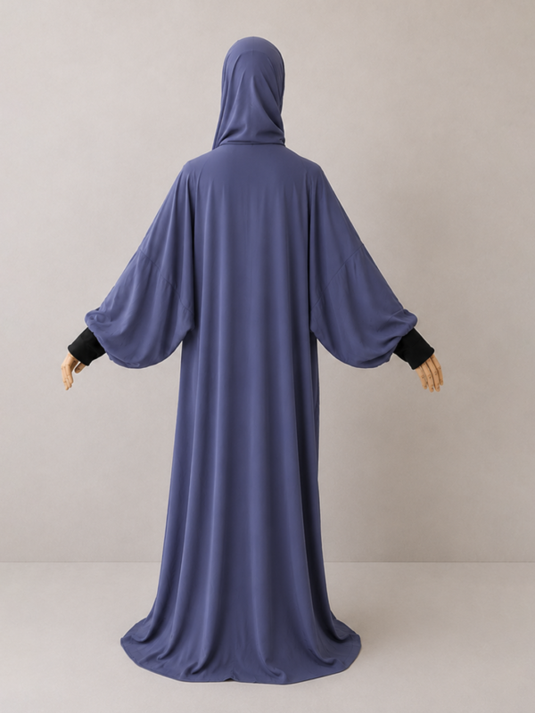 Violet Blue pose 3with cuffs Violet Blue Prayer Jilbab – With Cuffs