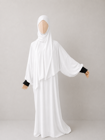 White Prayer Jilbab – With Cuffs